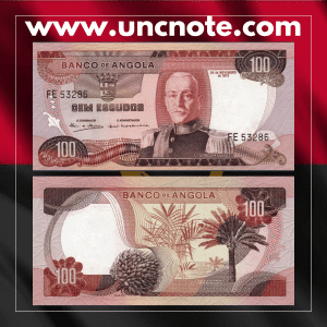 Angola 100 Escudos banknote issued in 1972, uncirculated, front side with Portuguese colonial imagery