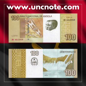 Angola 100 Kwanzas banknote issued in 2012, uncirculated, front side with portrait of Agostinho Neto and national symbols