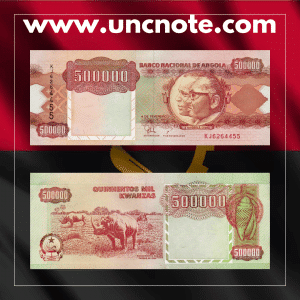 Angola 500,000 Kwanzas banknote issued in 1991, uncirculated, front side with national emblems and intricate designs
