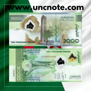 Algeria 2000 Dinars commemorative banknote issued in 2022, uncirculated, front side with patriotic imagery and advanced security features