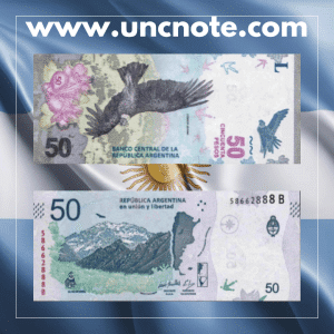 Argentina 50 Pesos banknote issued in 2015, uncirculated, front side with Julio A. Roca and national symbols