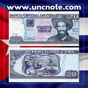 Cuba 20 Pesos 2021 banknote, obverse featuring José Martí; reverse with University of Havana.
