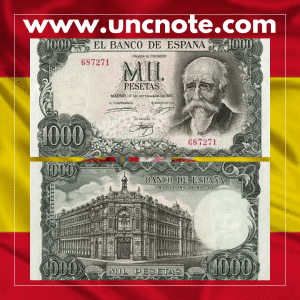 Spain 1000 Pesetas 1971 (issued 1974) banknote, front with Diego Velázquez; back with Las Meninas painting.