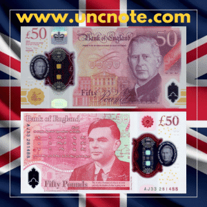 England 50 Pounds 2024 polymer banknote Charles III Alan Turing