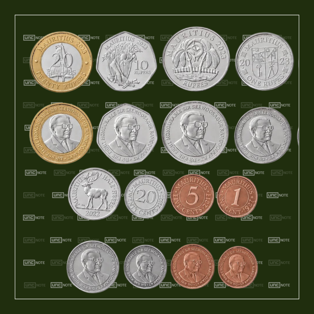 Mauritius Complete Set 8 Coins 1987–2025 UNC