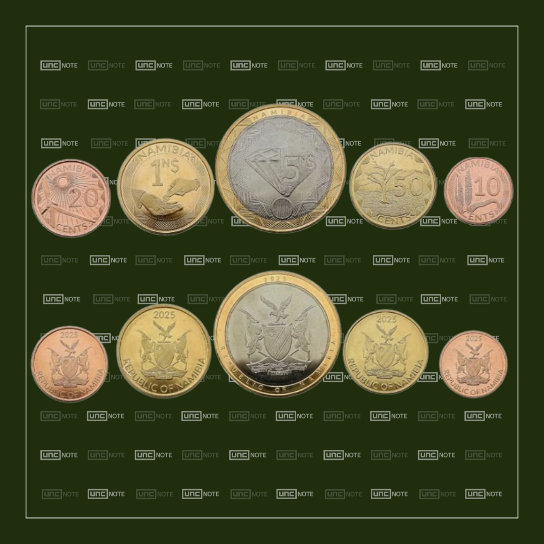 Namibia Set 10, 20 & 50 Cents, 1 & 5 Dollars 2025 UNC