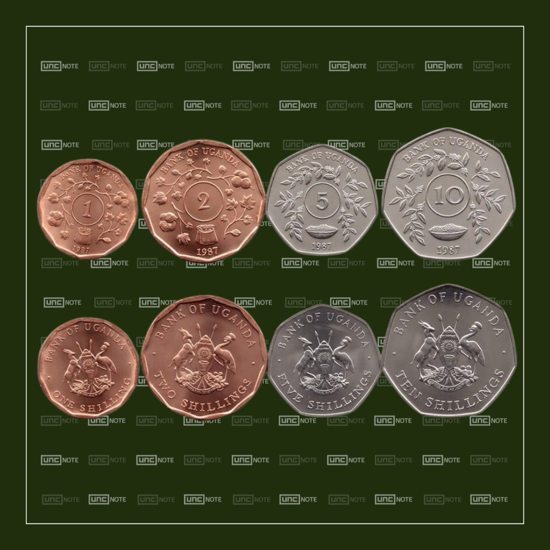 Uganda Set 1, 2, 5 & 10 Shillings 1987