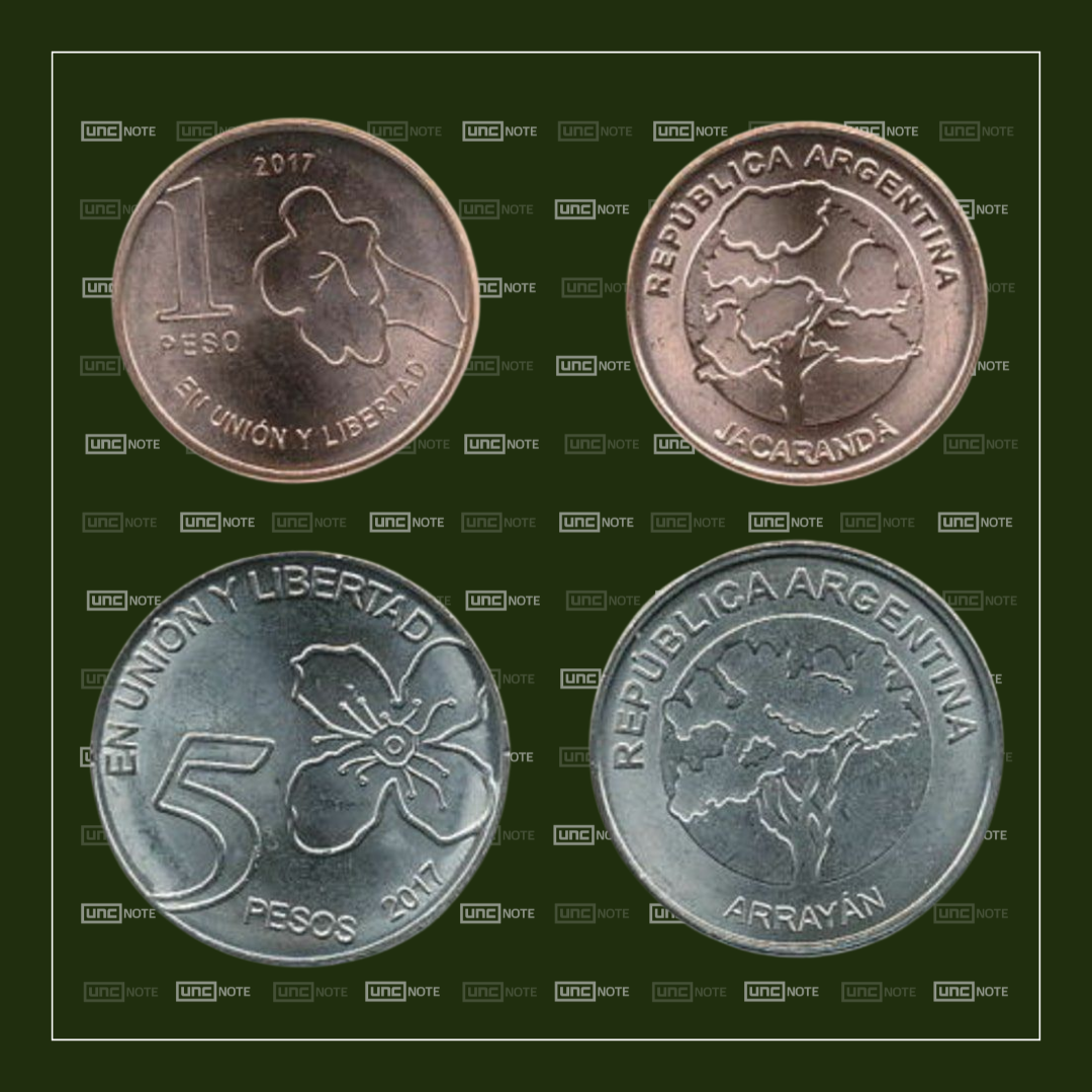 Argentina Set 1 & 5 Pesos 2017