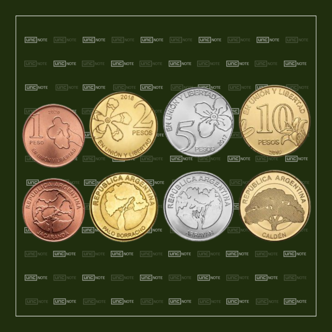 Argentina Set 1, 2, 5 & 10 Pesos Trees 2017–2020 KM 186–189 UNC