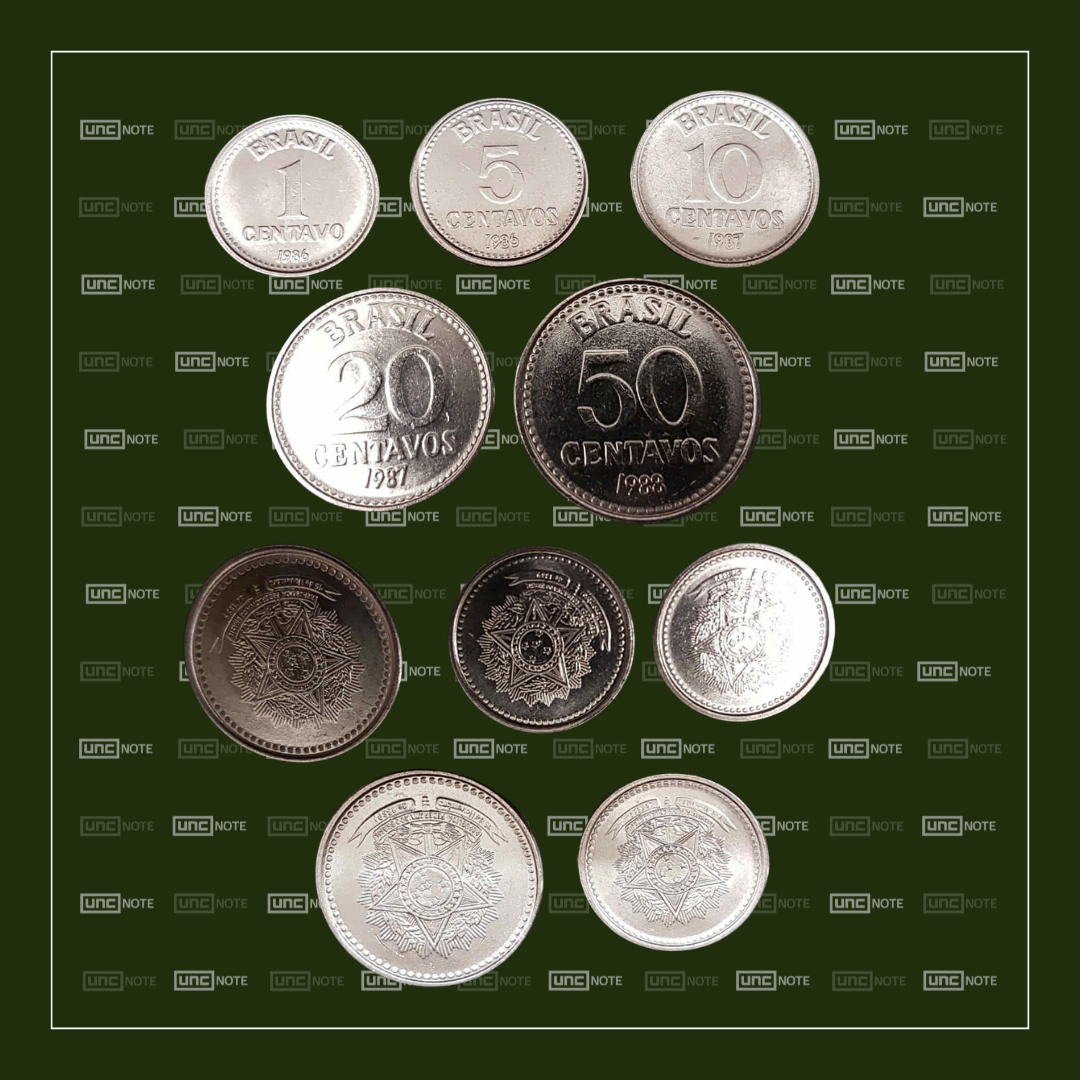 Brazil Set 1, 5, 10, 20 & 50 Cruzeiros 1986-1988