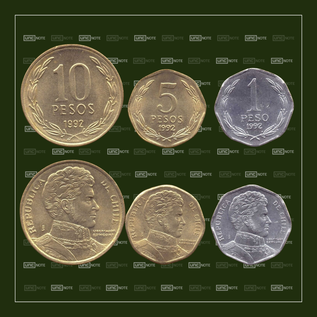 Chile 1, 5 & 10 Pesos 1992